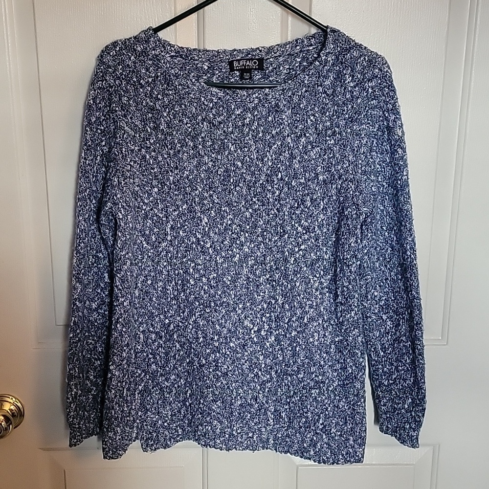 Buffalo sweater by David Bitton, women's medium, blue and white.